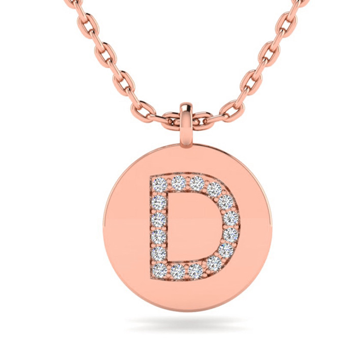 Letter D  ColorDiamond Initial Necklace in 14K Rose Gold (2 g) w/ 16 Diamonds, , 18 Inch Chain by SuperJeweler