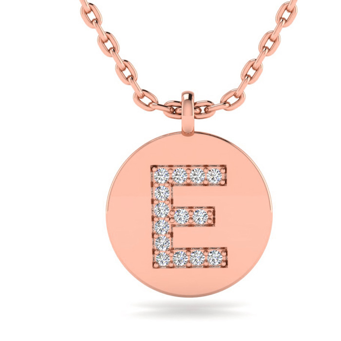 Letter E Diamond Initial Necklace in 14K Rose Gold (2 g) w/ 14 Diamonds, , 18 Inch Chain by SuperJeweler