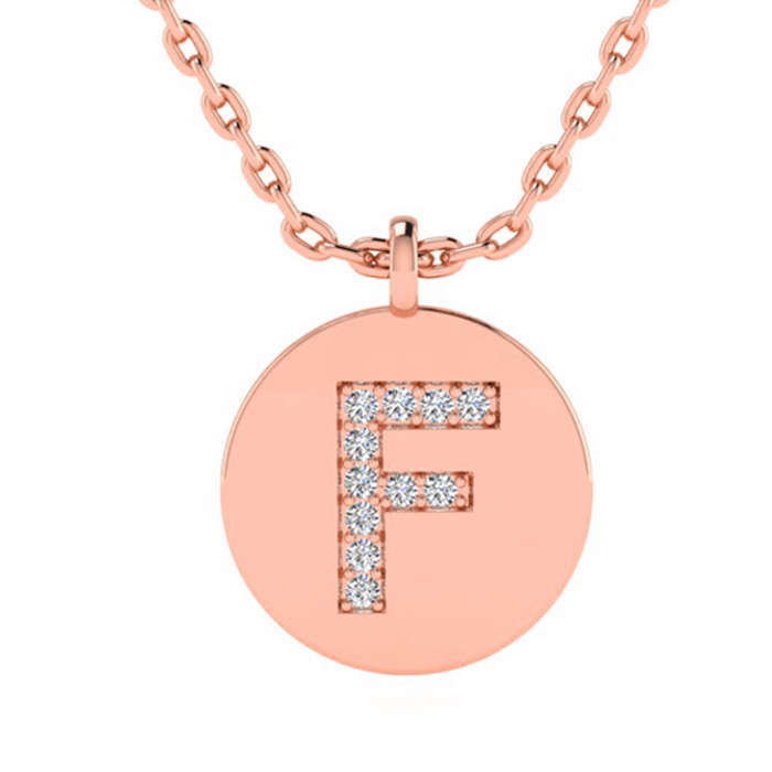 Letter F Diamond Initial Necklace in 14K Rose Gold (2 g) w/ 11 Diamonds, , 18 Inch Chain by SuperJeweler