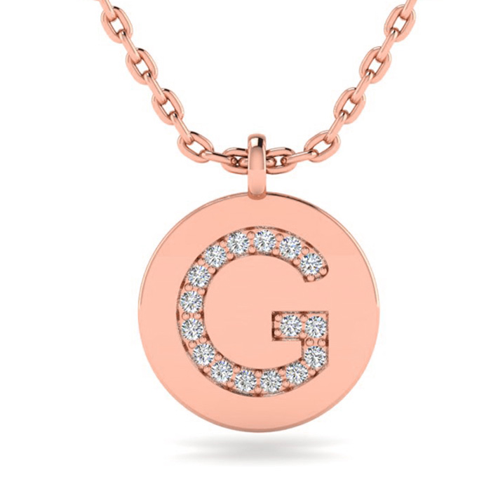 Letter G  ColorDiamond Initial Necklace in 14K Rose Gold (2 g) w/ 16 Diamonds, , 18 Inch Chain by SuperJeweler