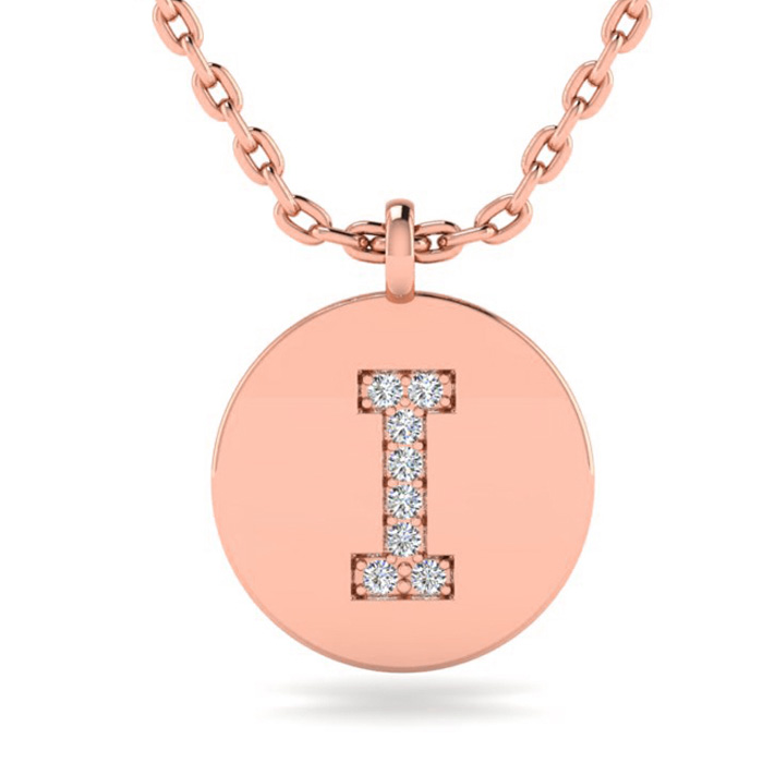 Letter I Diamond Initial Necklace in 14K Rose Gold (2 g) w/ 8 Diamonds, , 18 Inch Chain by SuperJeweler