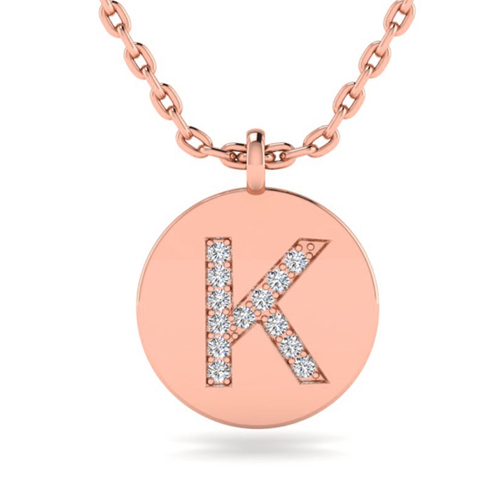 Letter K Diamond Initial Necklace in 14K Rose Gold (2 g) w/ 13 Diamonds, , 18 Inch Chain by SuperJeweler