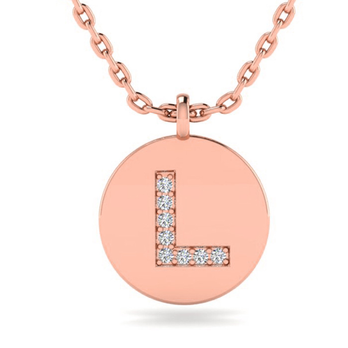 Letter L Diamond Initial Necklace in 14K Rose Gold (2 g) w/ 8 Diamonds, , 18 Inch Chain by SuperJeweler