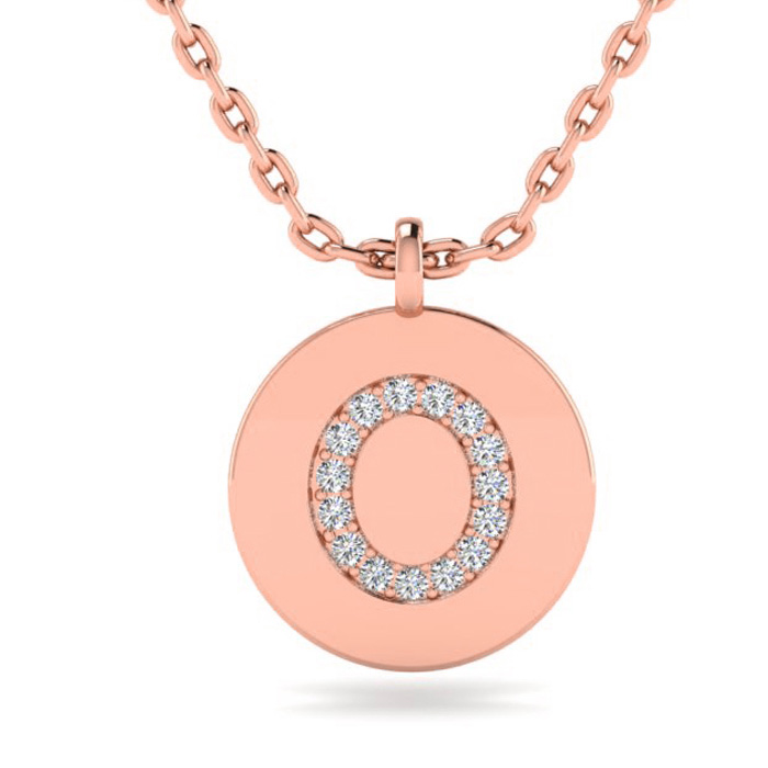 Letter O Diamond Initial Necklace in 14K Rose Gold (2 g) w/ 16 Diamonds, , 18 Inch Chain by SuperJeweler