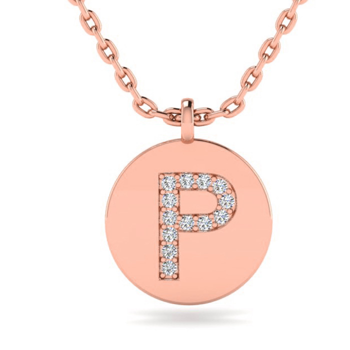 Letter P Diamond Initial Necklace in 14K Rose Gold (2 g) w/ 13 Diamonds, , 18 Inch Chain by SuperJeweler