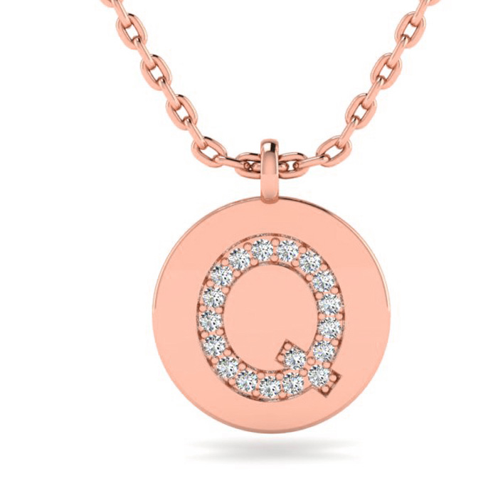 Letter Q Diamond Initial Necklace in 14K Rose Gold (2 g) w/ 18 Diamonds, , 18 Inch Chain by SuperJeweler