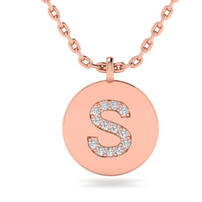 Letter S Diamond Initial Necklace in 14K Rose Gold (2 g) w/ 14 Diamonds, , 18 Inch Chain by SuperJeweler