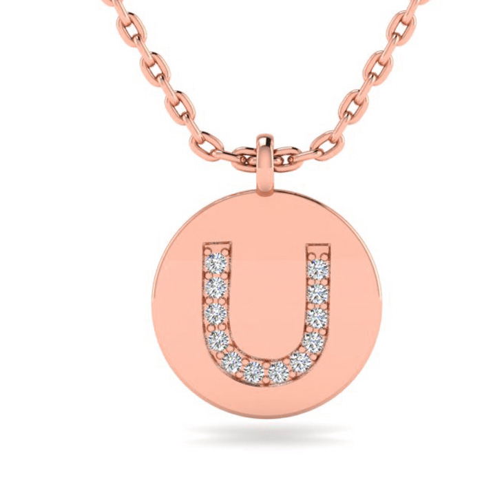 Letter U Diamond Initial Necklace in 14K Rose Gold (2 g) w/ 12 Diamonds, , 18 Inch Chain by SuperJeweler