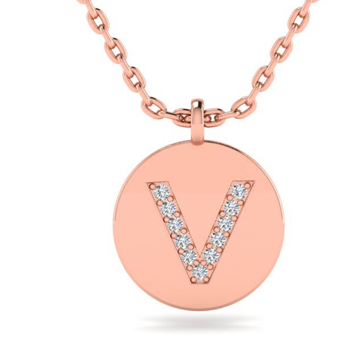 Letter V Diamond Initial Necklace in 14K Rose Gold (2 g) w/ 11 Diamonds, , 18 Inch Chain by SuperJeweler