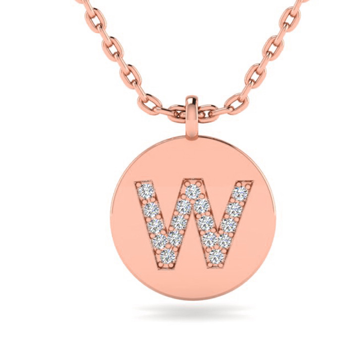 Letter W Diamond Initial Necklace in 14K Rose Gold (2 g) w/ 17 Diamonds, , 18 Inch Chain by SuperJeweler