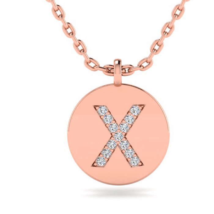 Letter X Diamond Initial Necklace in 14K Rose Gold (2 g) w/ 13 Diamonds, , 18 Inch Chain by SuperJeweler