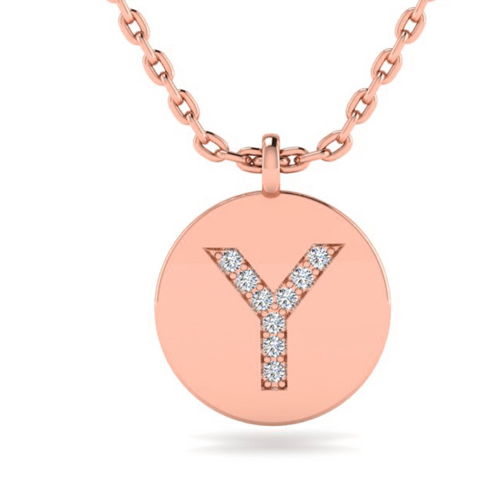 Letter Y Diamond Initial Necklace in 14K Rose Gold (2 g) w/ 9 Diamonds, , 18 Inch Chain by SuperJeweler