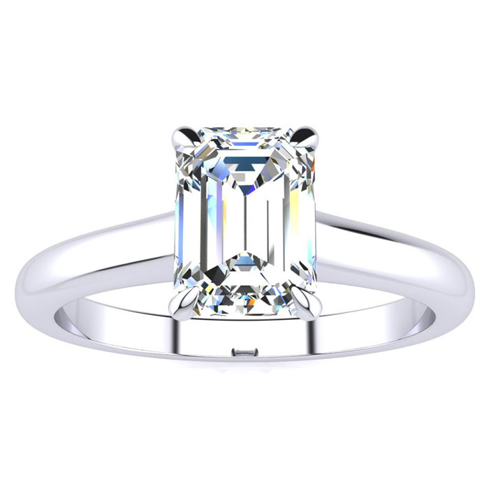 1 Carat Emerald Cut Diamond Solitaire Ring in 14K White Gold (3 g) (