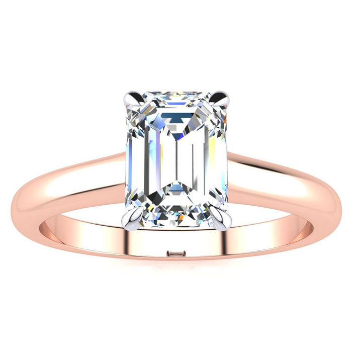 1 Carat Emerald Cut Diamond Solitaire Ring in 14K Rose Gold (3 g) (, SI1-SI2 Clarity Enhanced), Size 4 by SuperJeweler