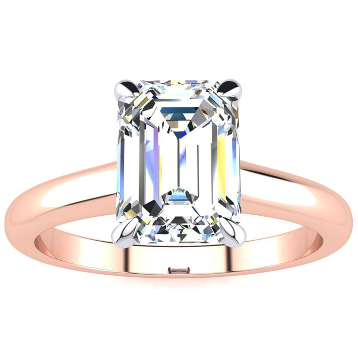 1.5 Carat Emerald Cut Diamond Solitaire Ring in 14K Rose Gold (3 