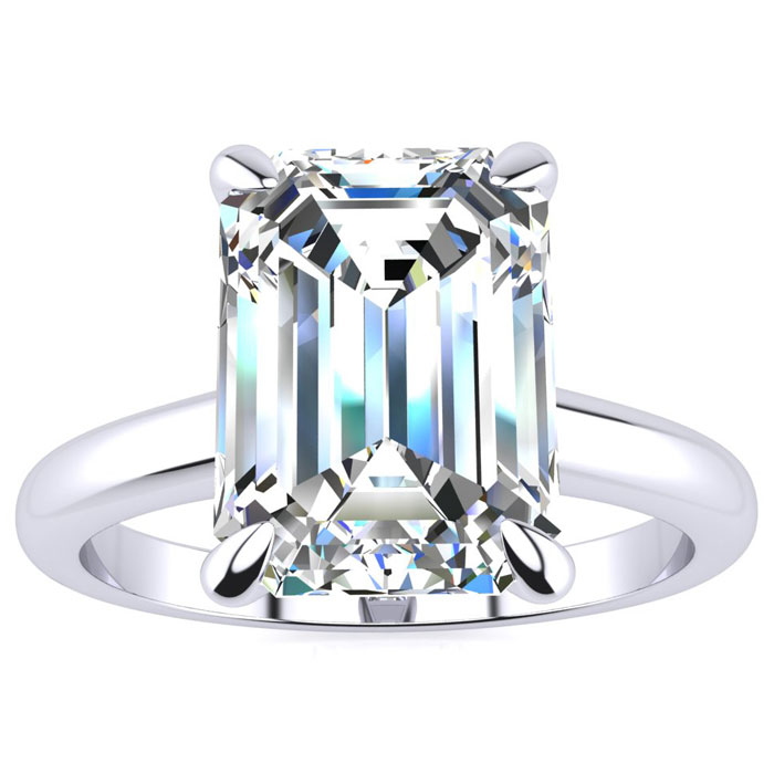 3 Carat Emerald Cut Diamond Solitaire Ring in 14K White Gold (3 g