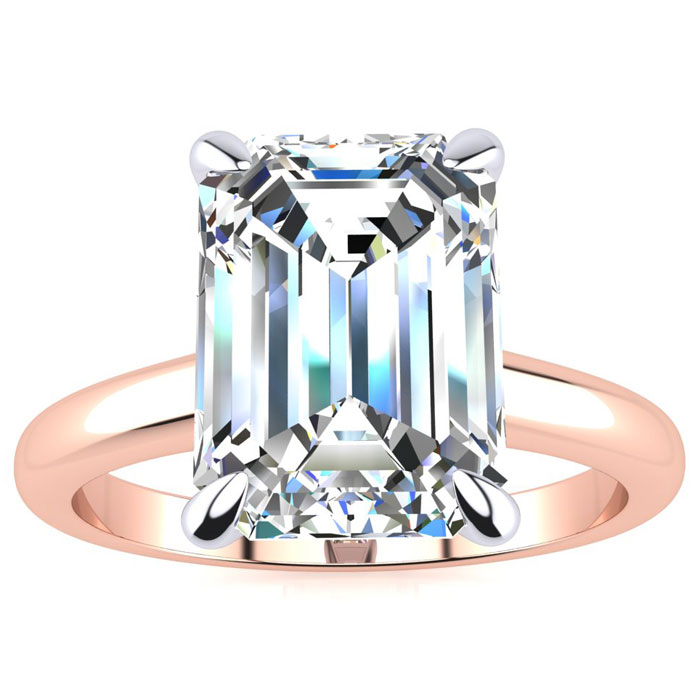 3 Carat Emerald Cut Diamond Solitaire Ring in 14K Rose Gold (3 g)