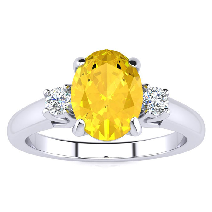 1.15 Carat Oval Shape Citrine & Two Diamond Ring,  in Sterling Silver by SuperJeweler