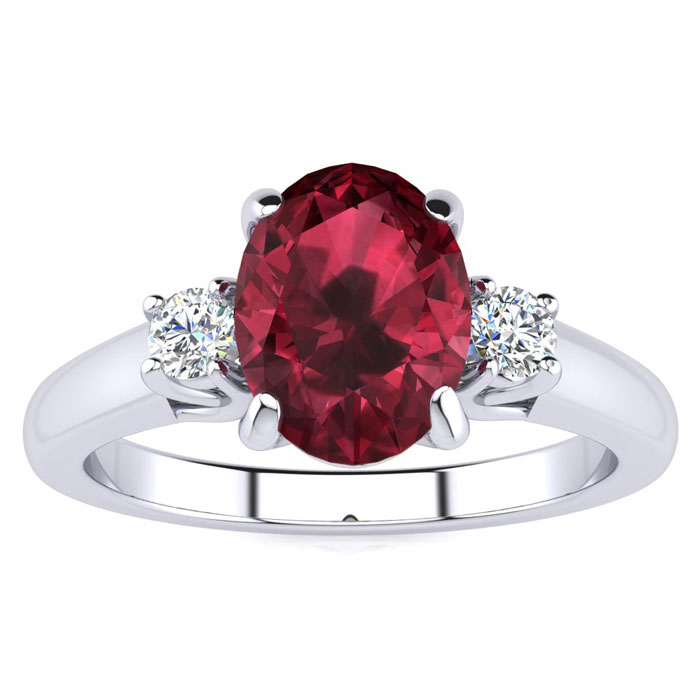 1.5 Carat Oval Shape Garnet & Two Diamond Ring,  in Sterling Silver by SuperJeweler