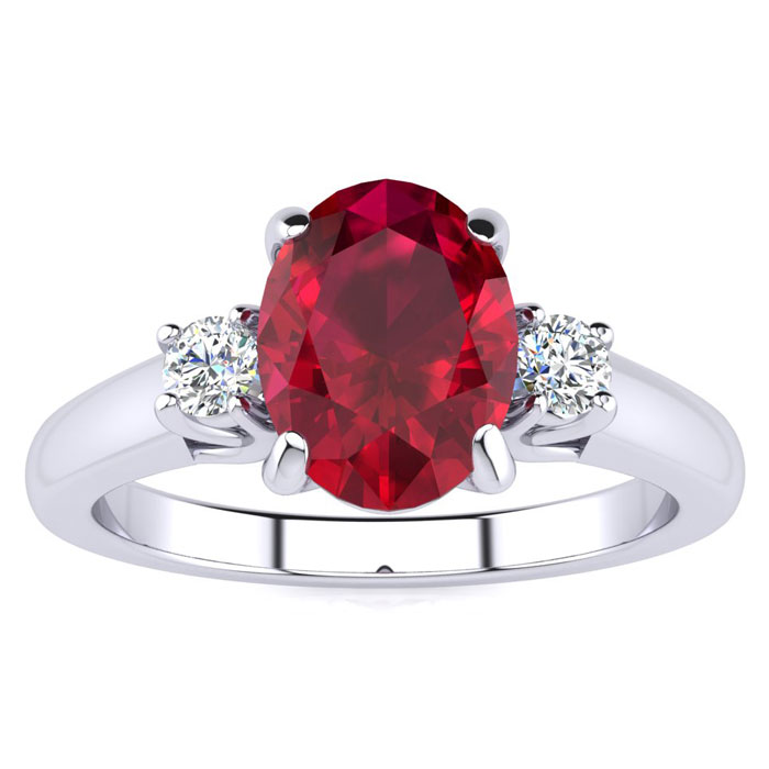 1 2/3 Carat Oval Shape Ruby & Two Diamond Ring,  in Sterling Silver by SuperJeweler