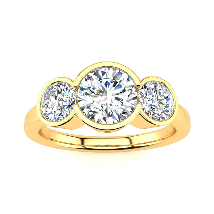 2 1/4 Carat Bezel Set Three Stone 3 Diamond Ring in 14K Yellow Gold (4 g) (