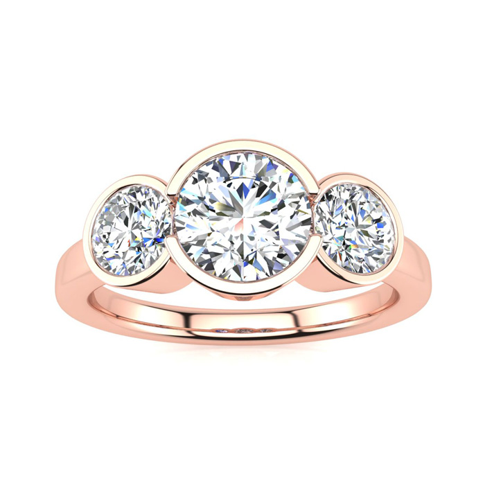 2 1/4 Carat Bezel Set Three Stone 3 Diamond Ring in 14K Rose Gold (4 g) (, I1-I2 Clarity Enhanced), Size 4 by SuperJeweler