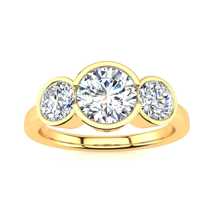 2 1/4 Carat Bezel Set Three Stone 3 Diamond Ring in 14K Yellow Go