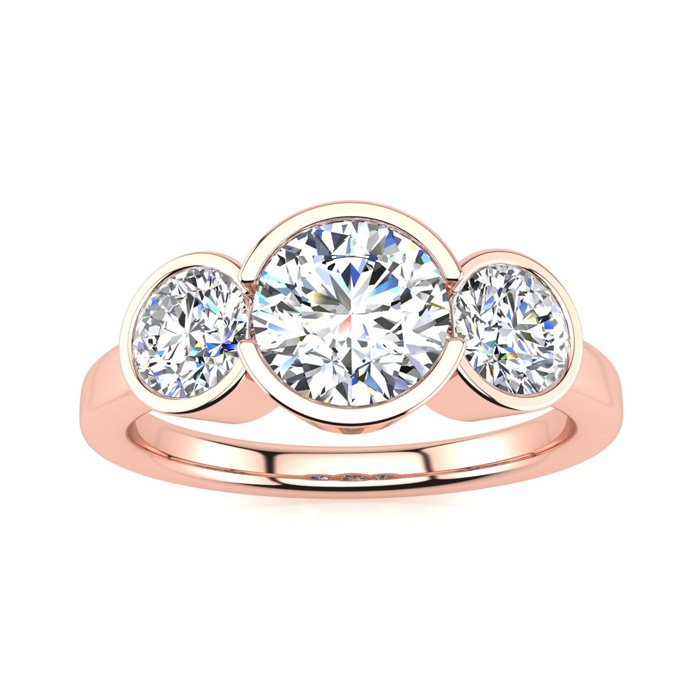 2 1/4 Carat Bezel Set Three Stone 3 Diamond Ring in 14K Rose Gold (4 g) (