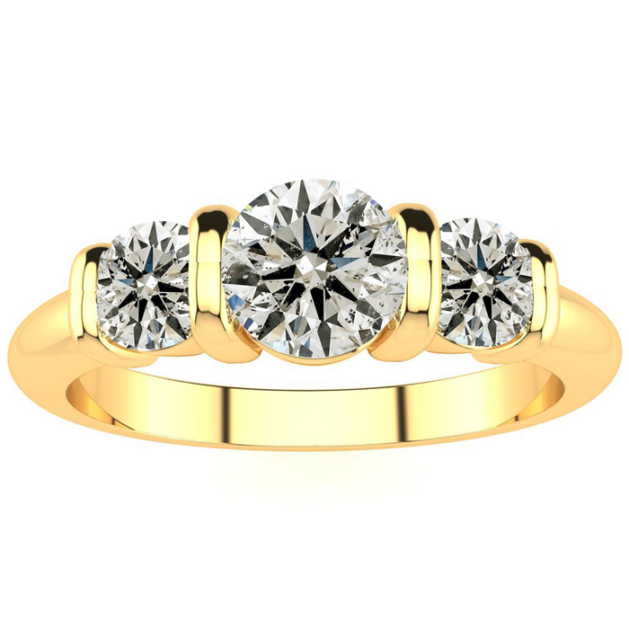 0.90 Carat Bar Set Three Stone 3 Diamond Ring in 14K Yellow Gold (7 g) (, I2), Size 4 by SuperJeweler