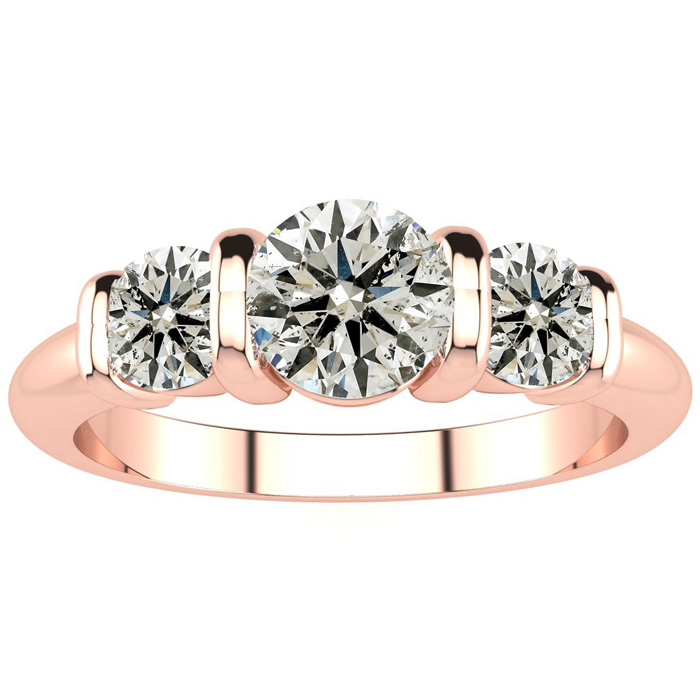 0.90 Carat Bar Set Three Stone 3 Diamond Ring in 14K Rose Gold (7 g) (, I2), Size 4 by SuperJeweler