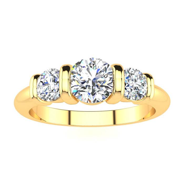 0.90 Carat Bar Set Three Stone 3 Diamond Ring in 14K Yellow Gold (7 g) (, SI2-I1), Size 4 by SuperJeweler