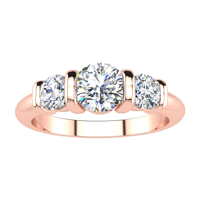 0.90 Carat Bar Set Three Stone 3 Diamond Ring in 14K Rose Gold (7 g) (, SI2-I1), Size 4 by SuperJeweler