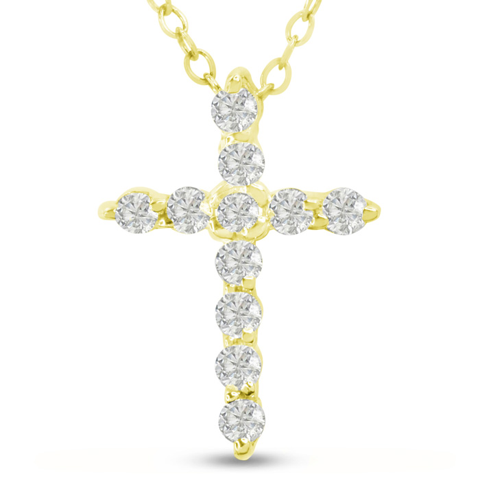 2 3/4 Carat Diamond Cross Necklace In 14K Yellow Gold, 18 Inches Cable Chain, I/J By SuperJeweler