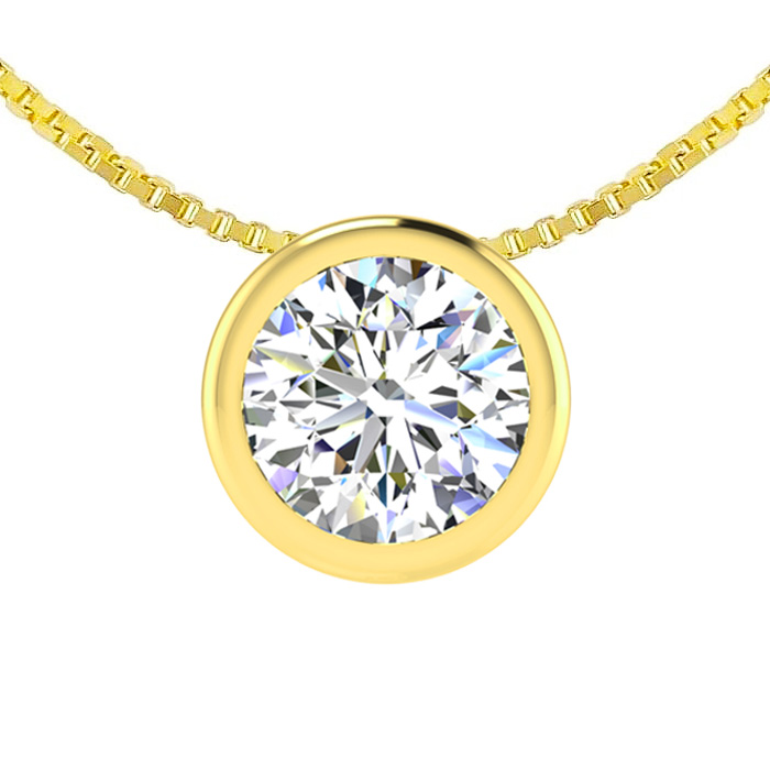 1/2 Carat Bezel Set Diamond Solitaire Necklace In 14K Yellow Gold (2.5 G), 18 Inches, H/I By SuperJeweler