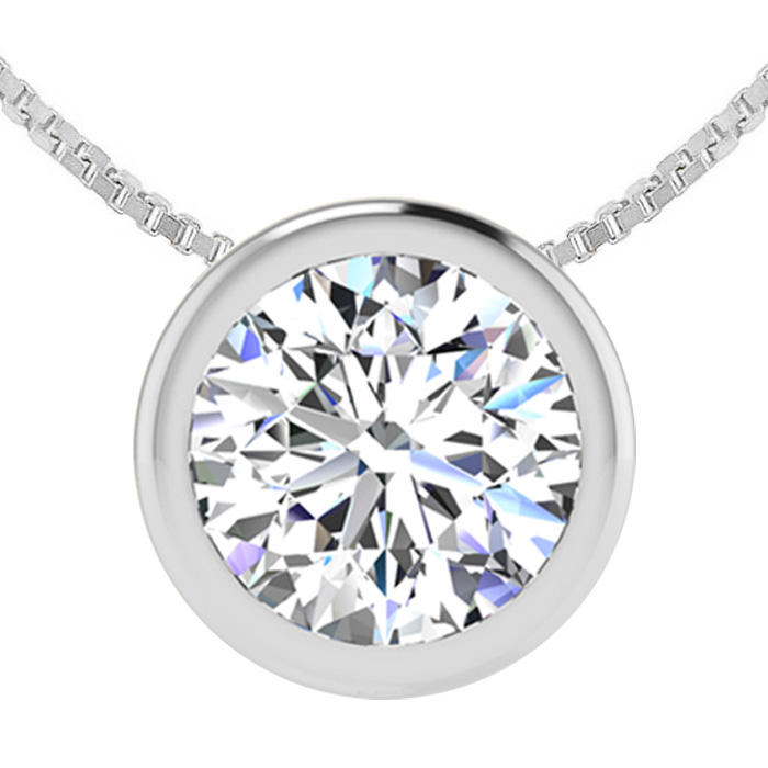 1.5 Carat Bezel Set Diamond Solitaire Necklace in 14K White Gold 