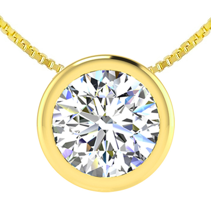 1.5 Carat Bezel Set Diamond Solitaire Necklace In 14K Yellow Gold (2.70 G), 18 Inches, I/J By SuperJeweler