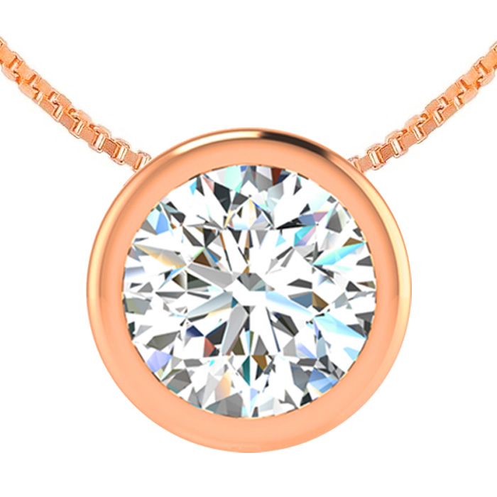 1.5 Carat Bezel Set Diamond Solitaire Necklace in 14K Rose Gold (