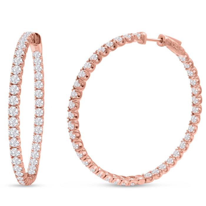 14K Rose Gold (17 g) 8 Carat Diamond Inside Out Hoop Earrings, 2 Inches,  by SuperJeweler