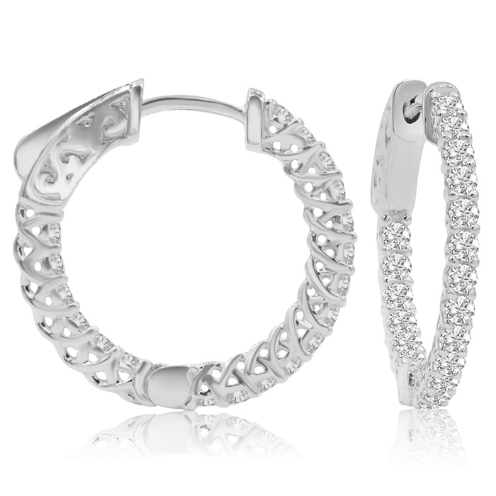 3/4 Carat Crystal Hoop Earrings in Sterling Silver, 3/4 Inch by SuperJeweler