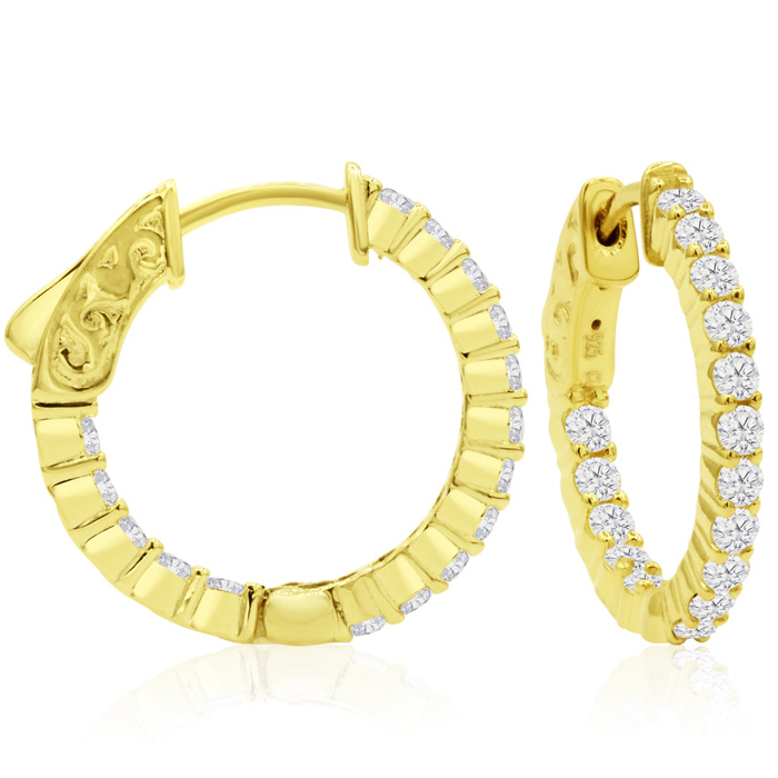 1 Carat Crystal Hoop Earrings in 14K Yellow Gold (4 g) Over Sterling Silver, 3/4 Inch by SuperJeweler