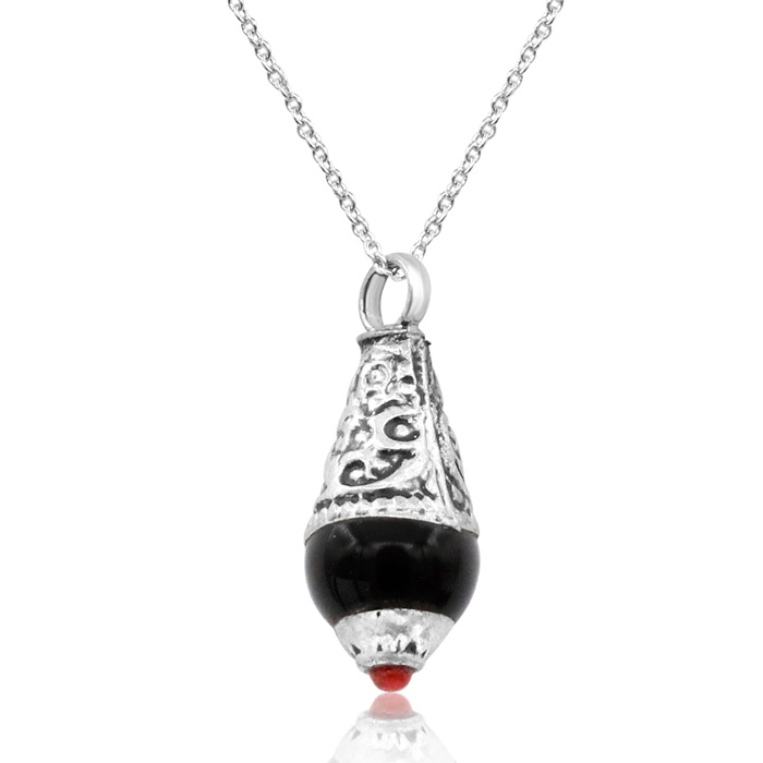 Vintage Tibetan Black Onyx & Coral Teardrop Necklace w/ Free Chain, 18 Inch Chain by SuperJeweler