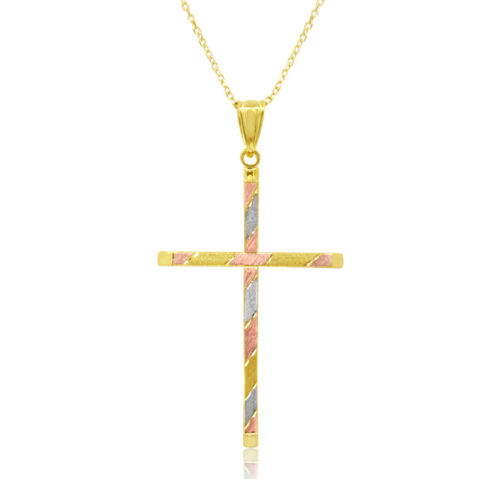 14K Gold (2.50 g) Tri-Tone Cross Necklace w/ Free 18 Inch Chain by SuperJeweler