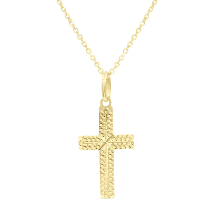 14K Yellow Gold (1.80 g) Textured Dainty Cross Necklace w/ Free 18 Inch Chain by SuperJeweler