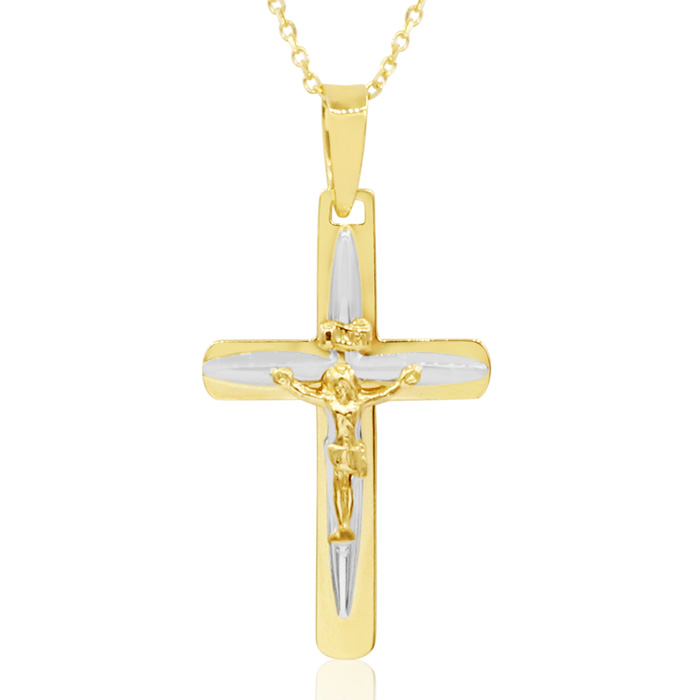 14K Yellow Gold (3.20 g) Jesus Christ Cross Necklace w/ Free 18 Inch Chain by SuperJeweler