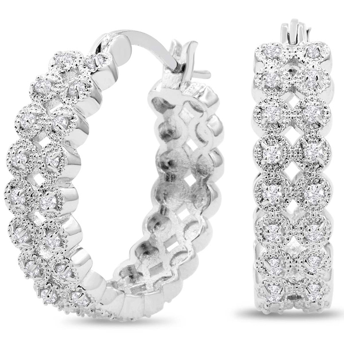 1/2 Carat Double Row Diamond Hoop Earrings, 3/4 Inch,  by SuperJeweler