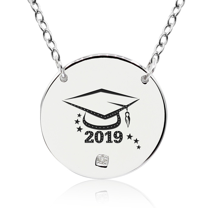 Sterling Silver Diamond Circle Necklace w/ Free Graduation Image & Custom Engraving On Back, 18 Inches, G/H Color by SuperJeweler