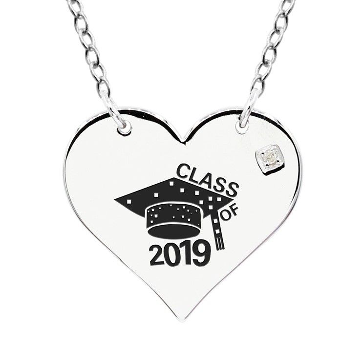 Sterling Silver Diamond Heart Necklace w/ Free Graduation Image & Custom Engraving On Back, 18 Inches, G/H Color by SuperJeweler