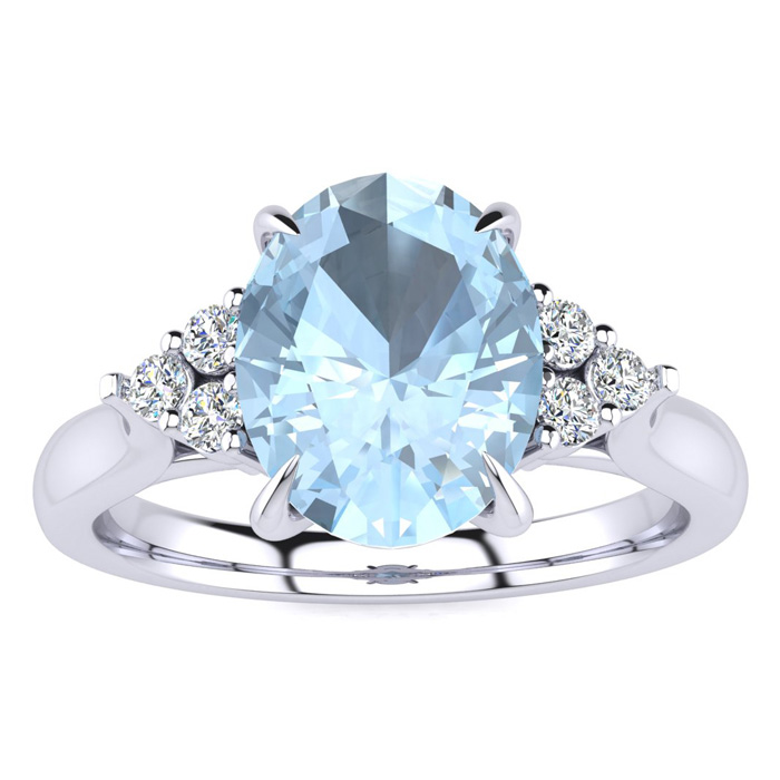 1 3/4 Carat Oval Shape Aquamarine & 6 Diamond Ring in 14K White Gold (4 g), , Size 4 by SuperJeweler