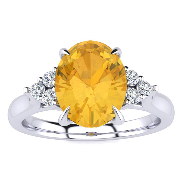 1.5 Carat Oval Shape Citrine & 6 Diamond Ring in 14K White Gold (4 g), , Size 4 by SuperJeweler