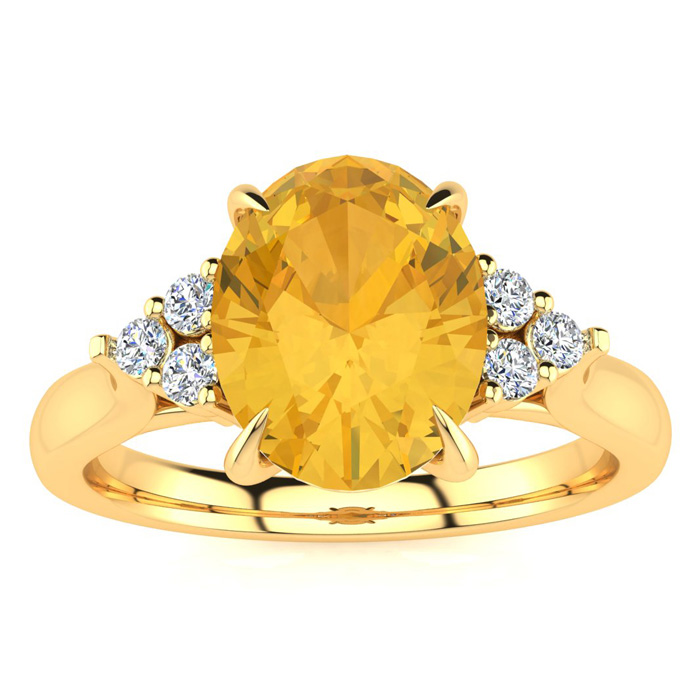 1.5 Carat Oval Shape Citrine & 6 Diamond Ring in 14K Yellow Gold (4 g), , Size 4 by SuperJeweler